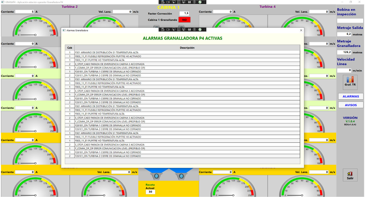 Ventana de alarmas P4